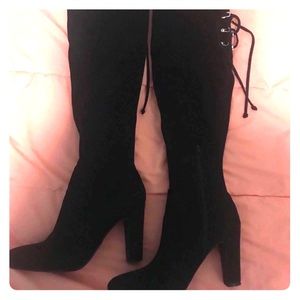 Black Suede High-Heel Boots